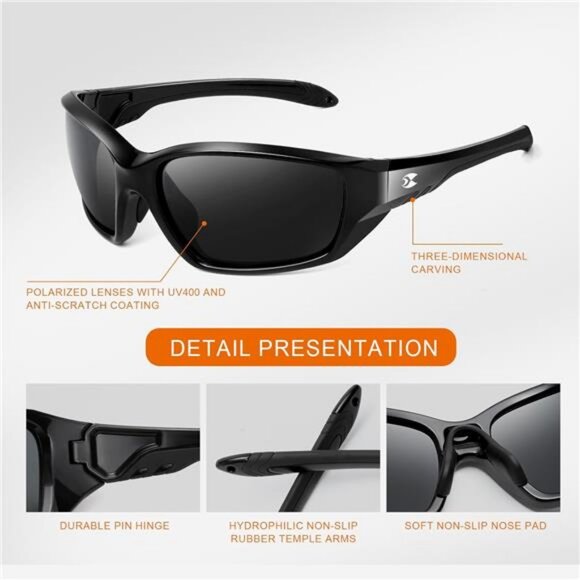 Sports Polarized Sunglasses for Men: UV400 Protection Sun Glasses Wrap Around - Picture 3 of 7